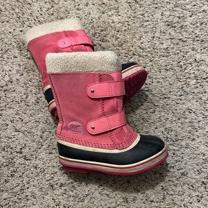 Sorel Pink and Black Kids' Snow Boots kids 12